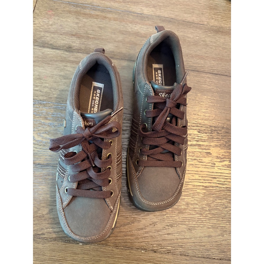 Vintage Y2K 90's Skechers Brown Leather Lace Up Sneakers Size 9 Retro Casual